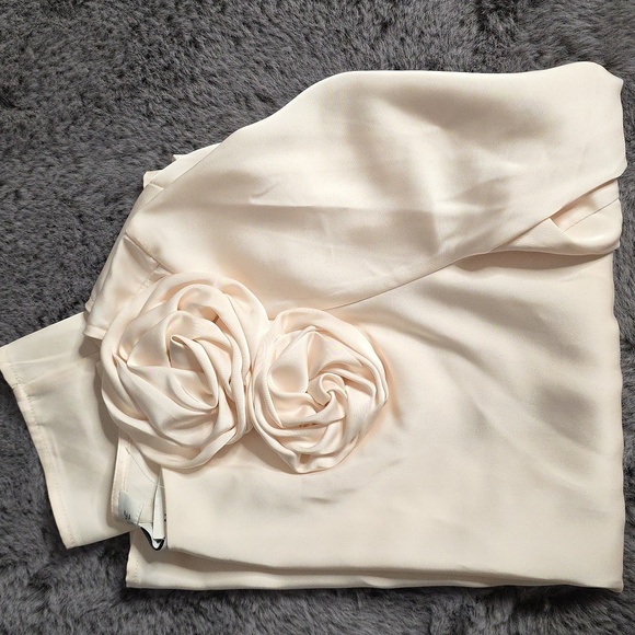 Rachel Zoe Cream champagne front-lined 3d floral statin style blouse size M nwot - Picture 8 of 11